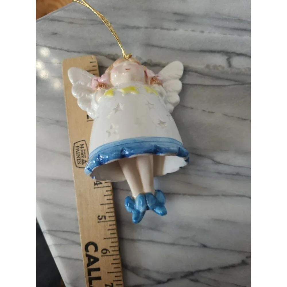 Vtg Ceramic Angel Bell Christmas Ornament 4.5